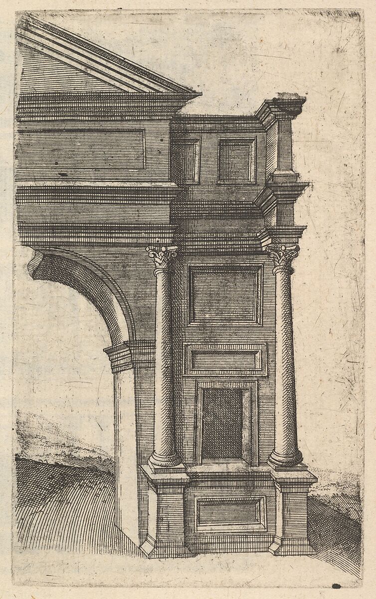 Half of an Arch [Porta Antonae] from the series 'Ruinarum variarum fabricarum delineationes pictoribus caeterisque id genus artificibus multum utiles', Lambert Suavius (Netherlandish, ca. 1510–by 1576), Etching 