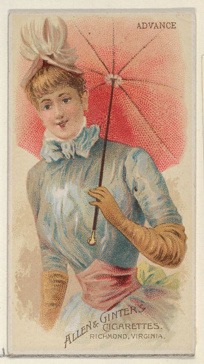 Advance, from the Parasol Drills series (N18) for Allen & Ginter Cigarettes Brands, Allen &amp; Ginter (American, Richmond, Virginia), Commercial color lithograph 