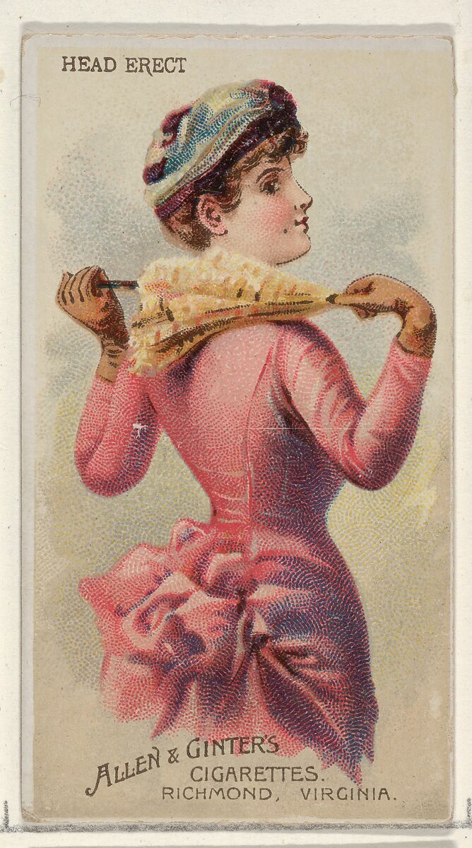 Head Erect, from the Parasol Drills series (N18) for Allen & Ginter Cigarettes Brands, Allen &amp; Ginter (American, Richmond, Virginia), Commercial color lithograph 