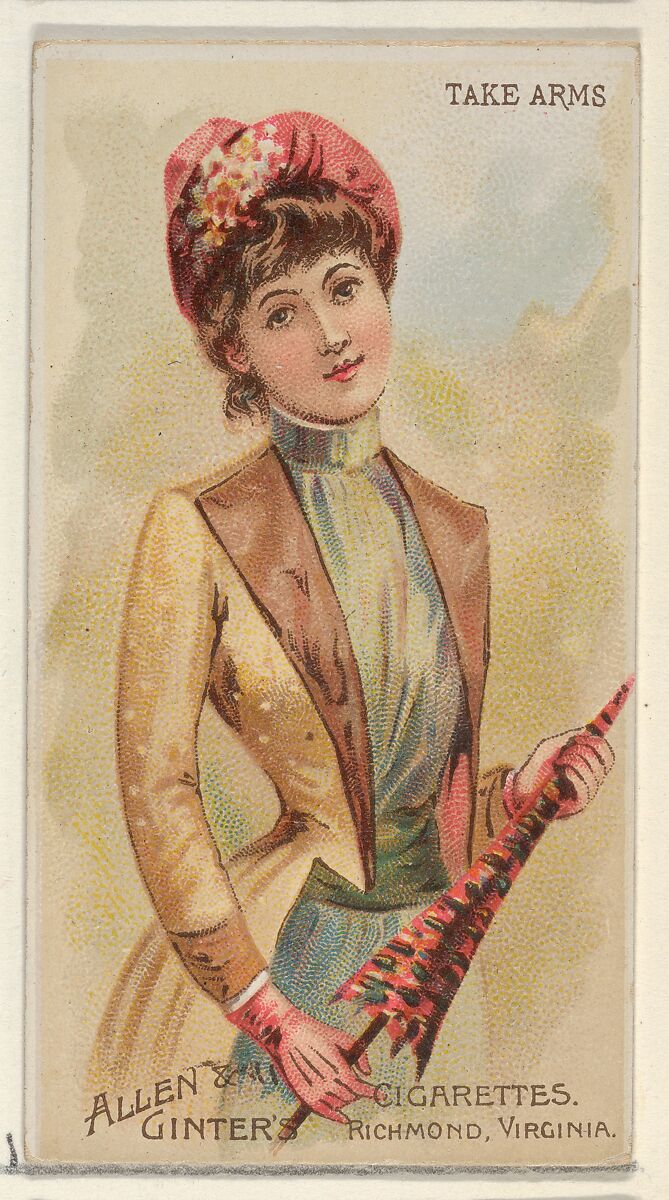 Take Arms, from the Parasol Drills series (N18) for Allen & Ginter Cigarettes Brands, Allen &amp; Ginter (American, Richmond, Virginia), Commercial color lithograph 