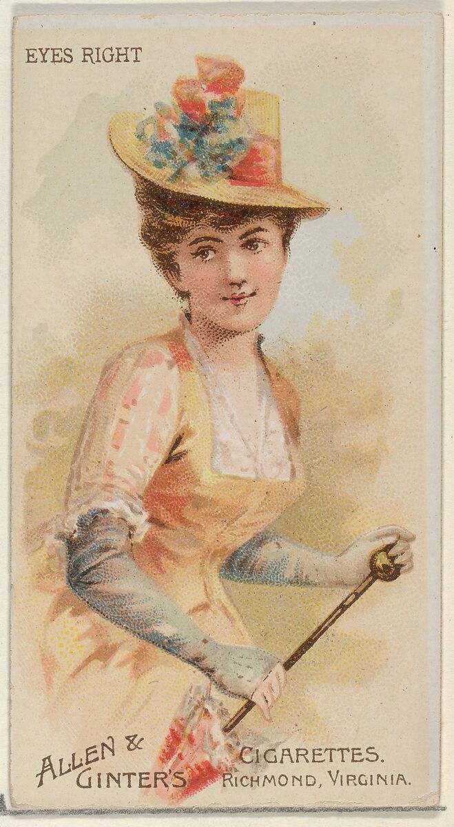 Eyes Right, from the Parasol Drills series (N18) for Allen & Ginter Cigarettes Brands, Allen &amp; Ginter (American, Richmond, Virginia), Commercial color lithograph 