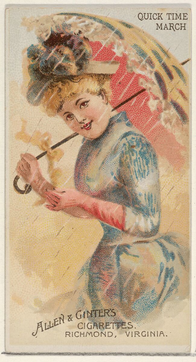 Quick Time March, from the Parasol Drills series (N18) for Allen & Ginter Cigarettes Brands, Allen &amp; Ginter (American, Richmond, Virginia), Commercial color lithograph 