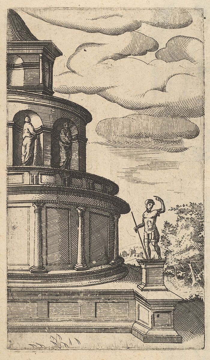 Partial view of a Building [Sepulchrum Adriani] from the series 'Ruinarum variarum fabricarum delineationes pictoribus caeterisque id genus artificibus multum utiles', Lambert Suavius (Netherlandish, ca. 1510–by 1576), Etching 