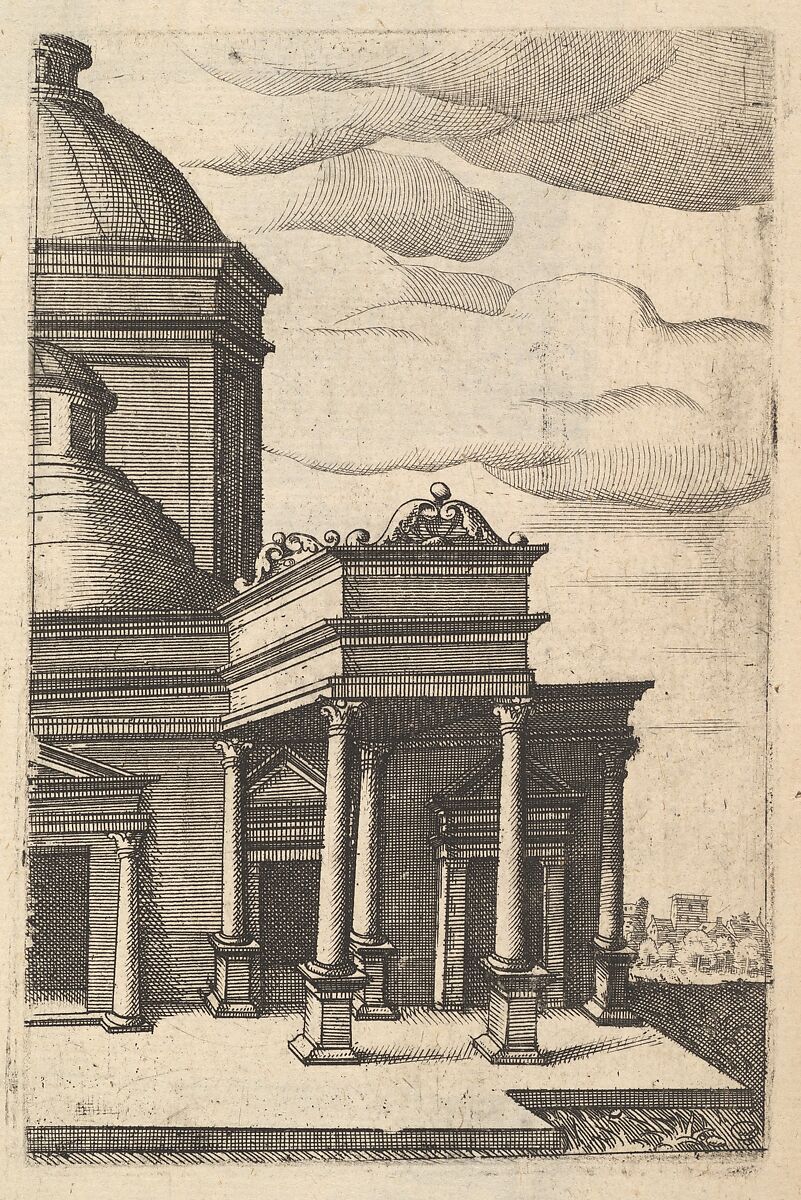 Partial view of a Building [Templum Veneris] from the series 'Ruinarum variarum fabricarum delineationes pictoribus caeterisque id genus artificibus multum utiles', Lambert Suavius (Netherlandish, ca. 1510–by 1576), Etching 