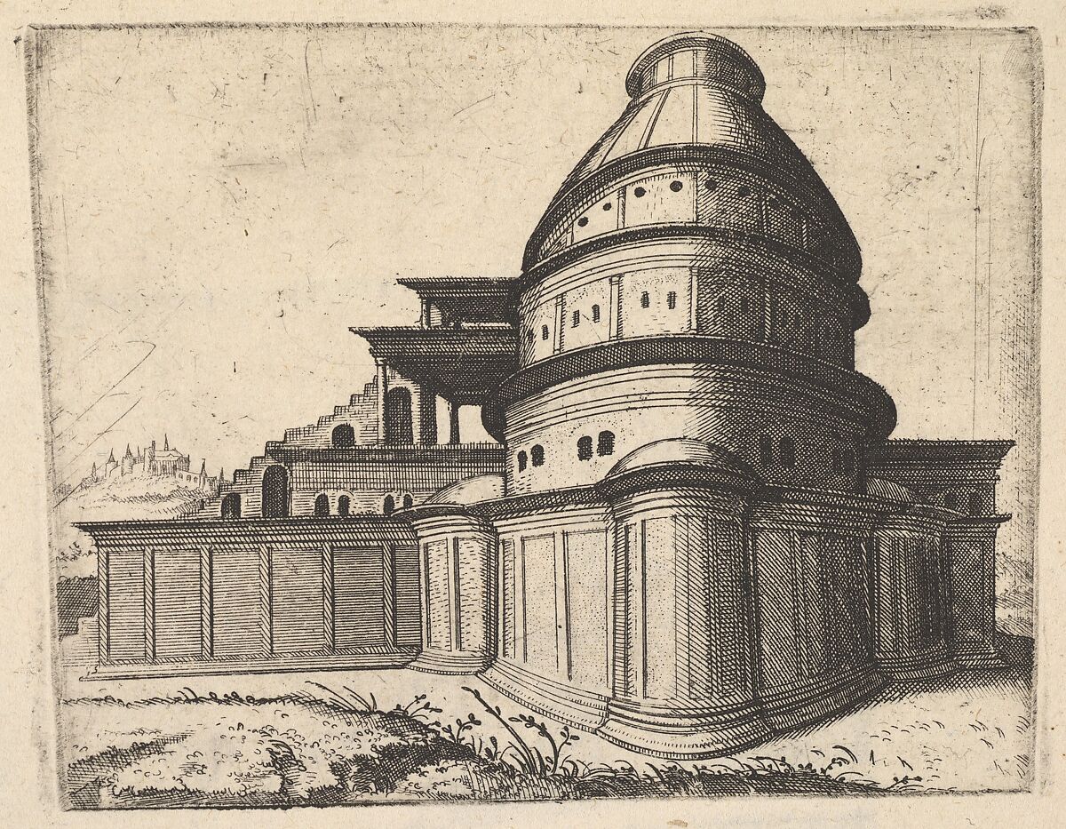 Building [Aerarii Publici Rome] from the series 'Ruinarum variarum fabricarum delineationes pictoribus caeterisque id genus artificibus multum utiles', Lambert Suavius (Netherlandish, ca. 1510–by 1576), Etching 