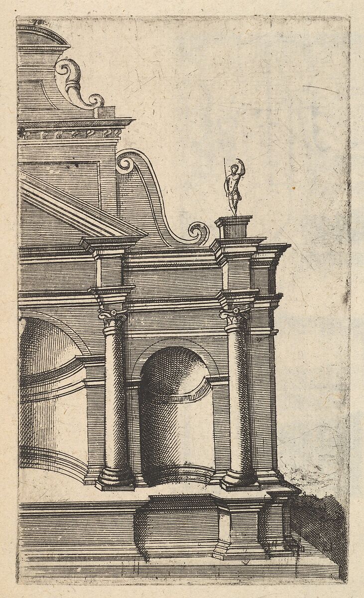 Partial View of a Monument [Mercurii Templum] from the series 'Ruinarum variarum fabricarum delineationes pictoribus caeterisque id genus artificibus multum utiles', Lambert Suavius (Netherlandish, ca. 1510–by 1576), Etching 