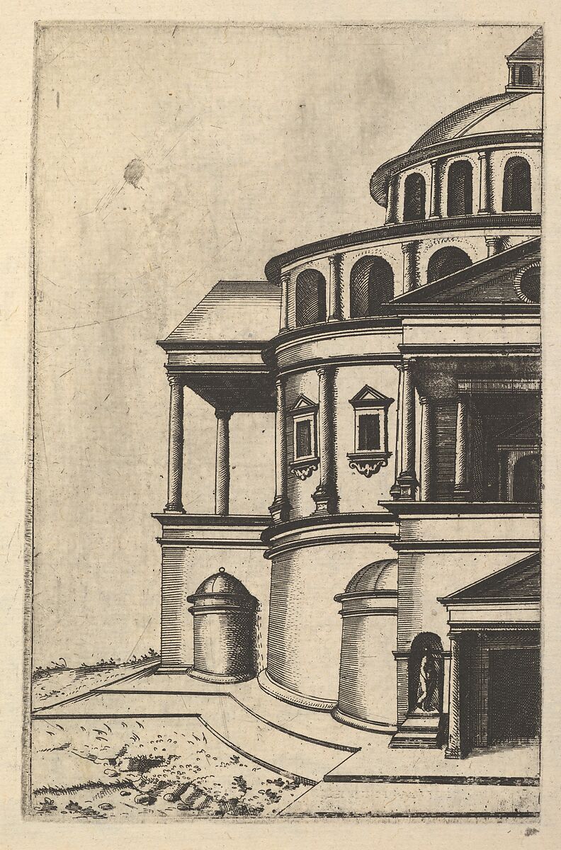 Partial View of a Building [Templum Isaiae Prophetae] from the series 'Ruinarum variarum fabricarum delineationes pictoribus caeterisque id genus artificibus multum utiles', Lambert Suavius (Netherlandish, ca. 1510–by 1576), Etching 