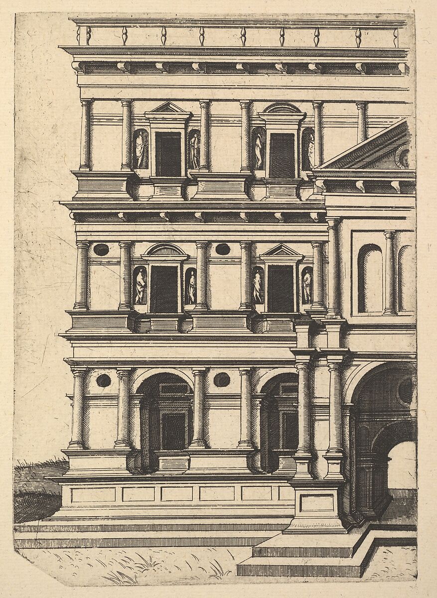 Partial View of a Building [Palatium Claudie] from the series 'Ruinarum variarum fabricarum delineationes pictoribus caeterisque id genus artificibus multum utiles', Lambert Suavius (Netherlandish, ca. 1510–by 1576), Etching 