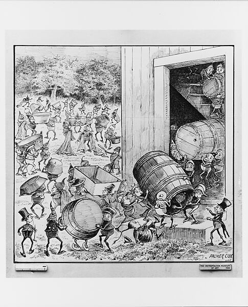 The Brownies in the Orchard; The Advance, Palmer Cox (Canadian, Granby, Quebec 1840–1924 Granby, Quebec), Pen and ink