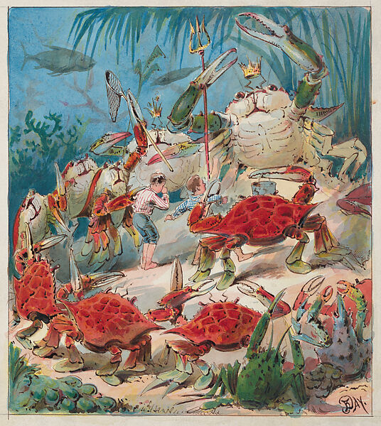 Illustration for "Crab Story", Benjamin Henry Day Jr. (American, New York 1838–1916 Summit, New Jersey), Watercolor and black ink 
