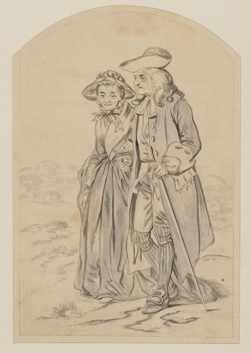 Parson Wells and his Wife, from Judd's "Margaret: A Tale of the Real and Ideal, Blight and Bloom", Felix Octavius Carr Darley (American, Philadelphia, Pennsylvania 1822–1888 Claymont, Delaware), Pen and ink and brush and wash 