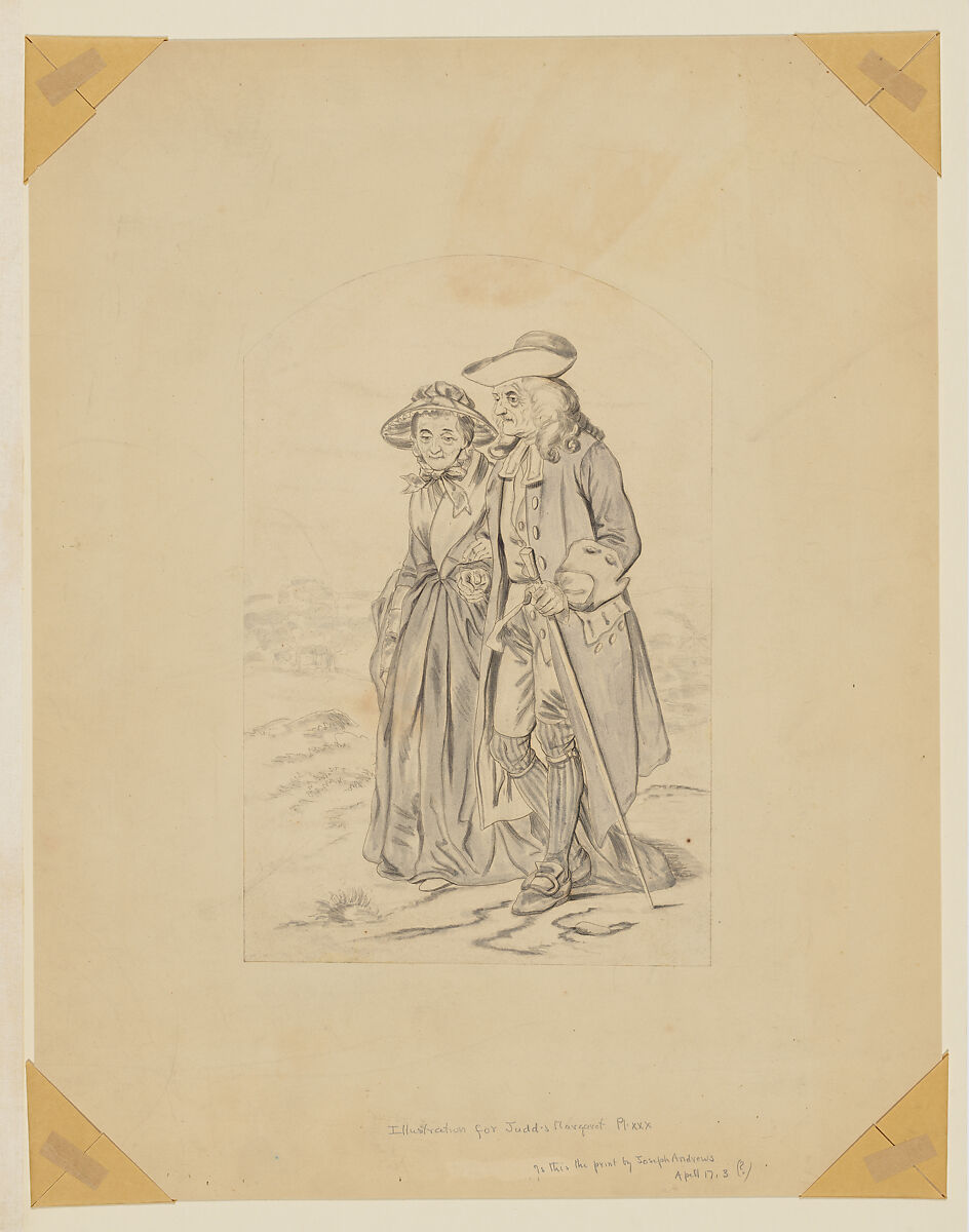 Parson Wells and his Wife, from Judd's "Margaret: A Tale of the Real and Ideal, Blight and Bloom", Felix Octavius Carr Darley (American, Philadelphia, Pennsylvania 1822–1888 Claymont, Delaware), Pen and ink and brush and wash