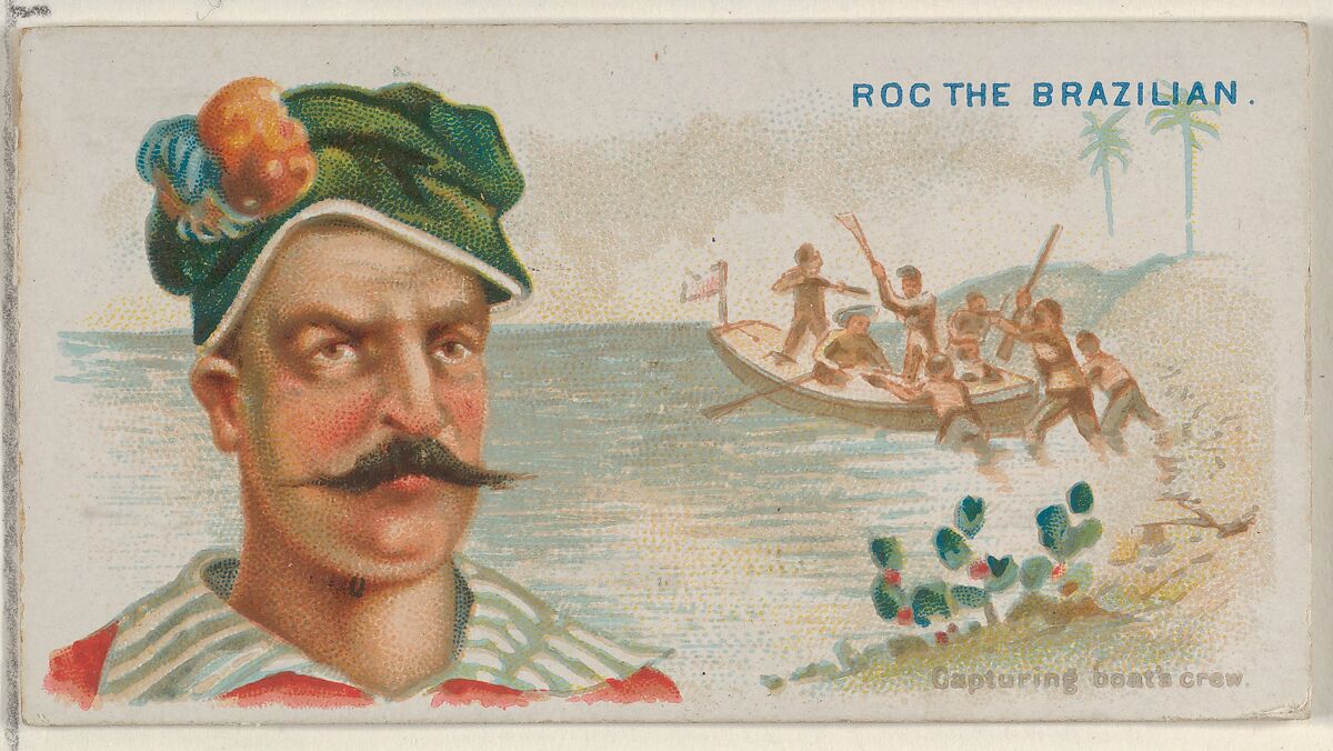 Roc the Brazilian, Capturing Boat's Crew, from the Pirates of the Spanish Main series (N19) for Allen & Ginter Cigarettes, Allen &amp; Ginter (American, Richmond, Virginia), Commercial color lithograph 