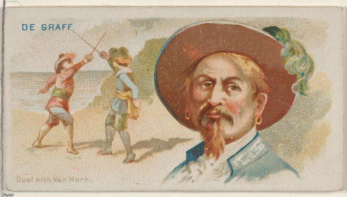 De Graaf, Duel with Van Horn, from the Pirates of the Spanish Main series (N19) for Allen & Ginter Cigarettes, Allen &amp; Ginter (American, Richmond, Virginia), Commercial color lithograph 
