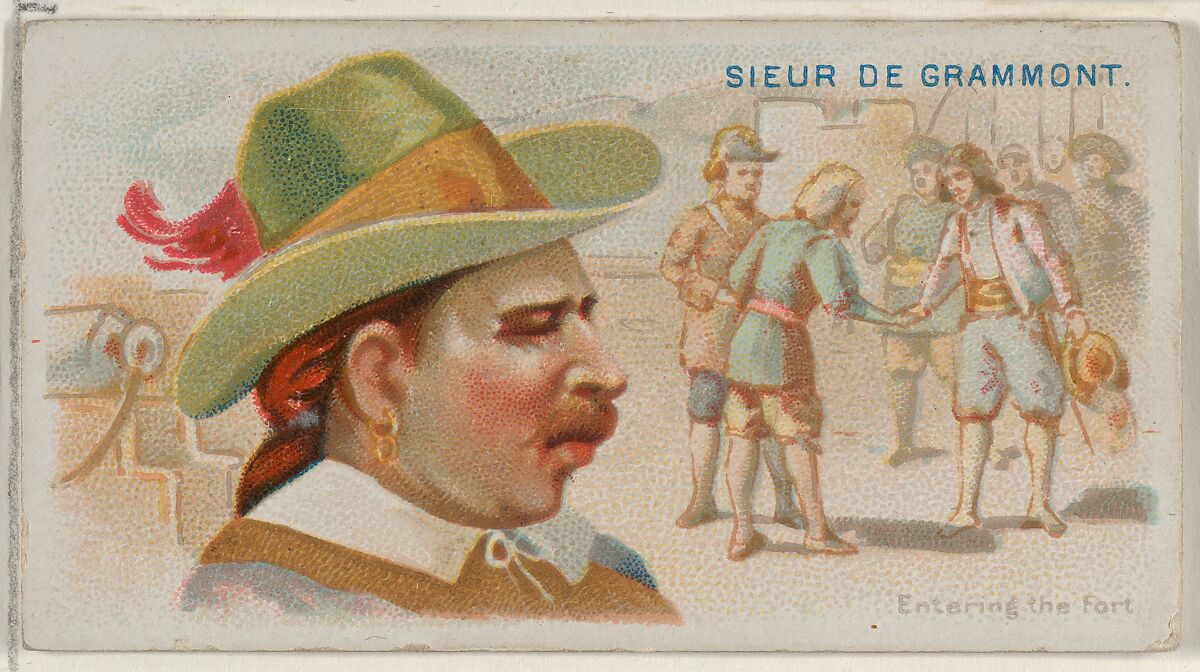 Sieur de Grammont, Entering the Fort, from the Pirates of the Spanish Main series (N19) for Allen & Ginter Cigarettes, Allen &amp; Ginter (American, Richmond, Virginia), Commercial color lithograph 