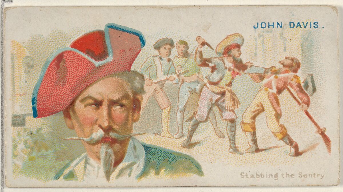 John Davis, Stabbing the Sentry, from the Pirates of the Spanish Main series (N19) for Allen & Ginter Cigarettes, Allen &amp; Ginter (American, Richmond, Virginia), Commercial color lithograph 