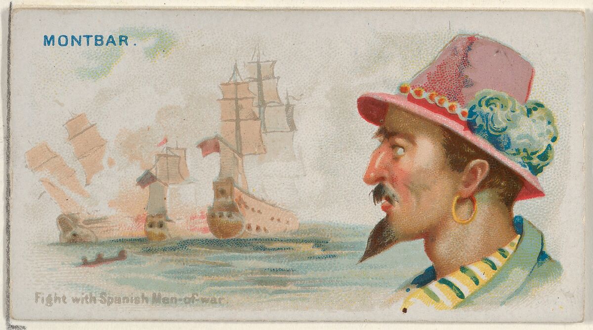 Montbars, Fight with Spanish Men-of-War, from the Pirates of the Spanish Main series (N19) for Allen & Ginter Cigarettes, Allen &amp; Ginter (American, Richmond, Virginia), Commercial color lithograph 