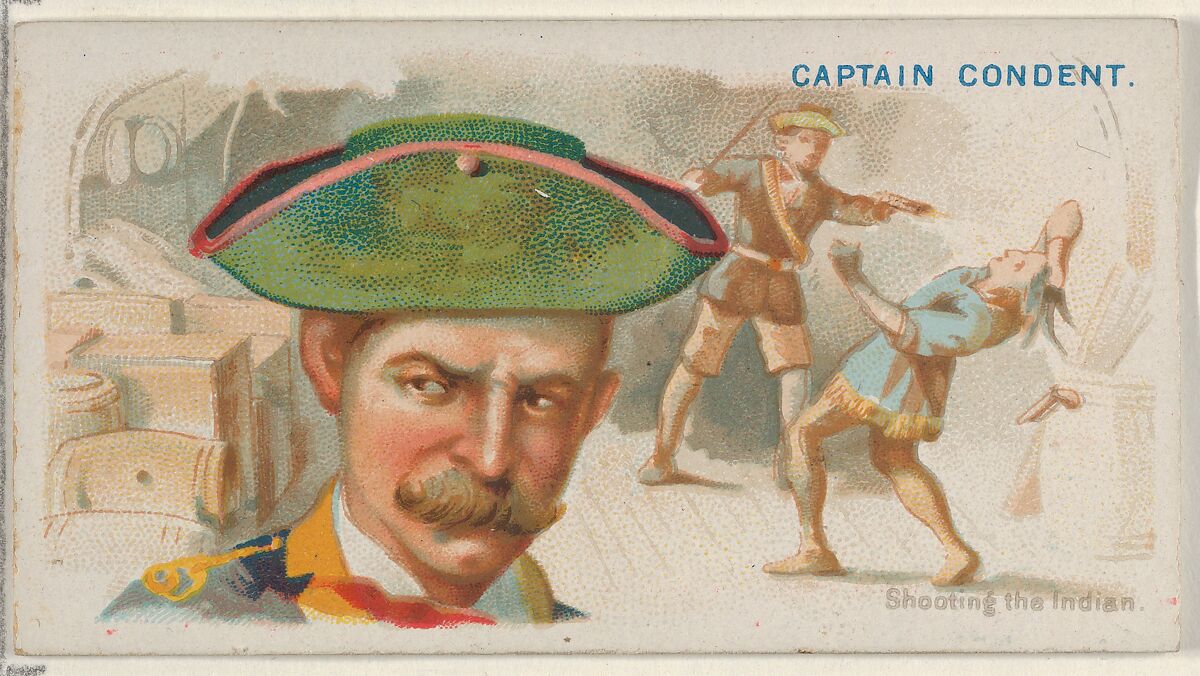 Captain Condent, Shooting the Indian, from the Pirates of the Spanish Main series (N19) for Allen & Ginter Cigarettes, Allen &amp; Ginter (American, Richmond, Virginia), Commercial color lithograph 