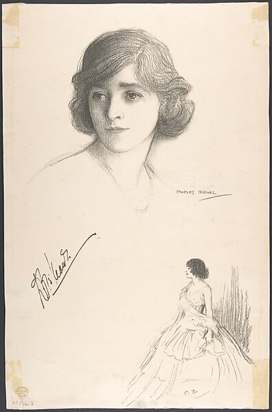 Portrait Head of the actress Doris Kean, also shown full-length in costume, Portrait and small figure after Charles A. Buchel (British (born Germany), Mainz 1872–1950), Lithograph 