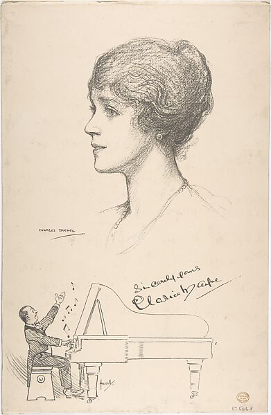 Portrait Head of the actress Clarice Mayne, shown with her accompaniest James William Tate, Portrait after Charles A. Buchel (British (born Germany), Mainz 1872–1950), Lithograph 