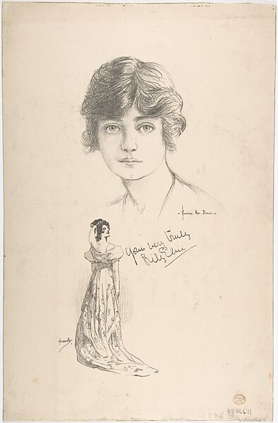 Portrait Head of the actress Lily Elsie, also shown full-length in costume, Portrait after Howard van Dusen (British, active early 20th century), Lithograph 