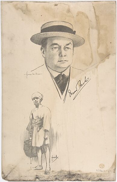 Portrait Head of the actor Oscar Asche, also shown full-length in costume, Portrait after Howard van Dusen (British, active early 20th century), Lithograph 
