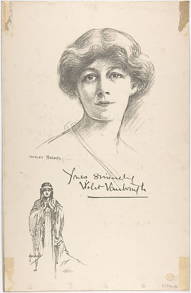 Portrait Head of the actress Violet Augusta Mary Vanbrugh, also shown full-length in costume, Portrait after Charles A. Buchel (British (born Germany), Mainz 1872–1950), Lithograph 