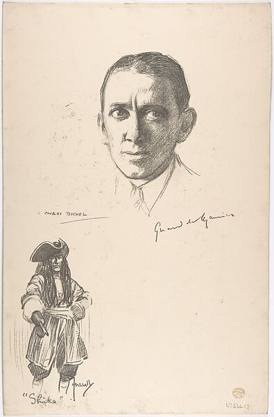 Portrait Head of the actor Sir Gerald Du Maurier, also shown full-length in costume, Portrait after Charles A. Buchel (British (born Germany), Mainz 1872–1950), Lithograph 