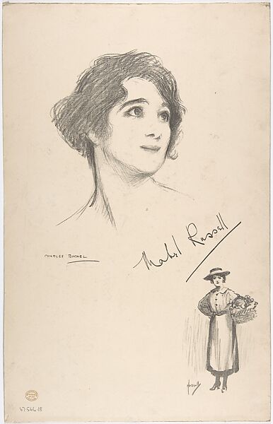 Portrait Head of the actress Mabel Russell, also shown full-length in costume, Portrait after Charles A. Buchel (British (born Germany), Mainz 1872–1950), Lithograph 
