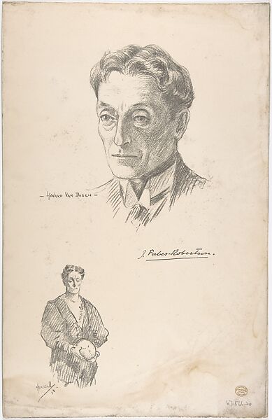 Portrait Head of the actor Sir Johnston Forbes-Robertson, also shown full-length in costume, Portrait after Howard van Dusen (British, active early 20th century), Lithograph 