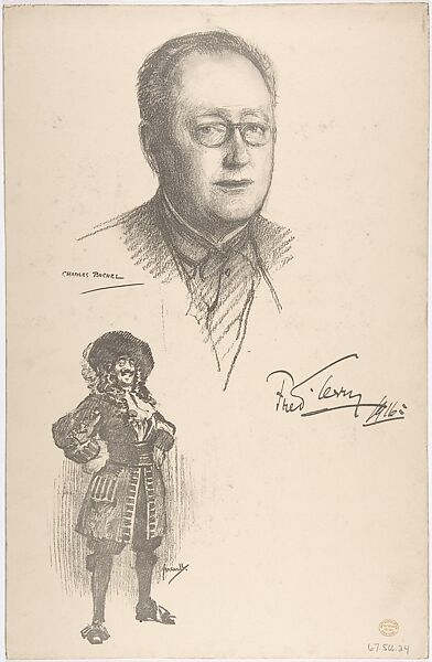 Portrait Head of the actor Fred Terry, also shown full-length in costume, Portrait after Charles A. Buchel (British (born Germany), Mainz 1872–1950), Lithograph 