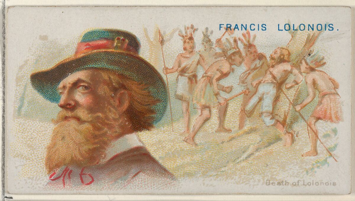 Francis Lolonois, Death of Lolonois, from the Pirates of the Spanish Main series (N19) for Allen & Ginter Cigarettes, Allen &amp; Ginter (American, Richmond, Virginia), Commercial color lithograph 