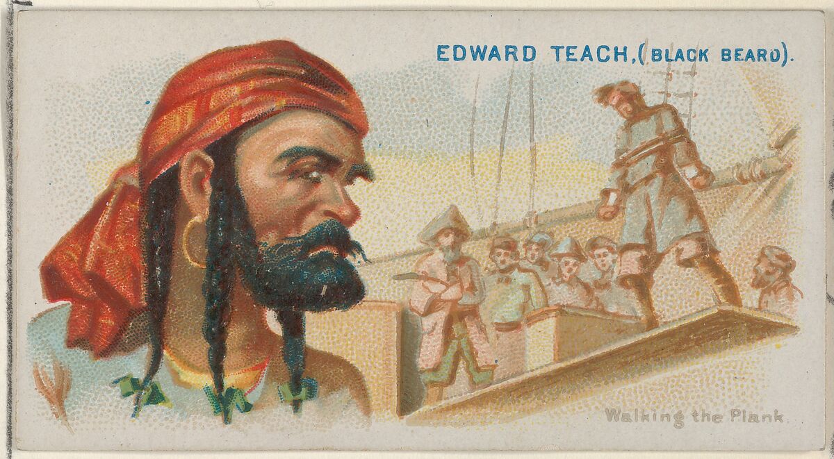 Edward Teach (Black Beard), Walking the Plank, from the Pirates of the Spanish Main series (N19) for Allen & Ginter Cigarettes, Allen &amp; Ginter (American, Richmond, Virginia), Commercial color lithograph 