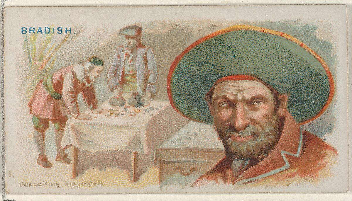 Joseph Bradish, Depositing His Jewels, from the Pirates of the Spanish Main series (N19) for Allen & Ginter Cigarettes, Allen &amp; Ginter (American, Richmond, Virginia), Commercial color lithograph 