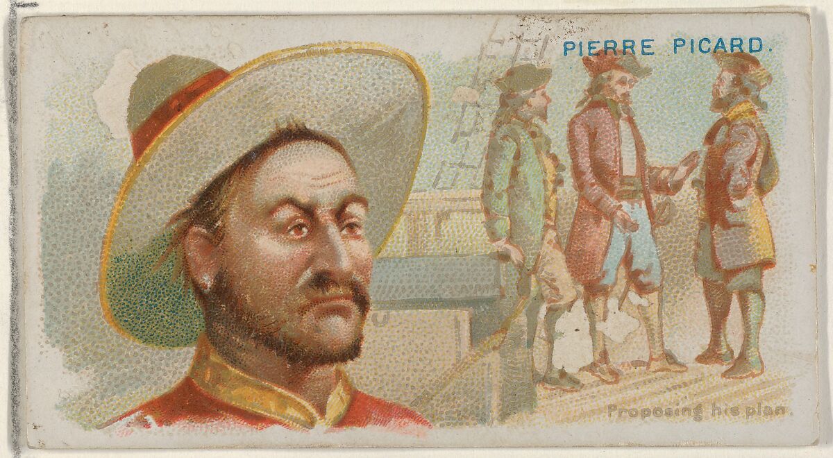 Pierre Picard, Proposing His Plan, from the Pirates of the Spanish Main series (N19) for Allen & Ginter Cigarettes, Allen &amp; Ginter (American, Richmond, Virginia), Commercial color lithograph 