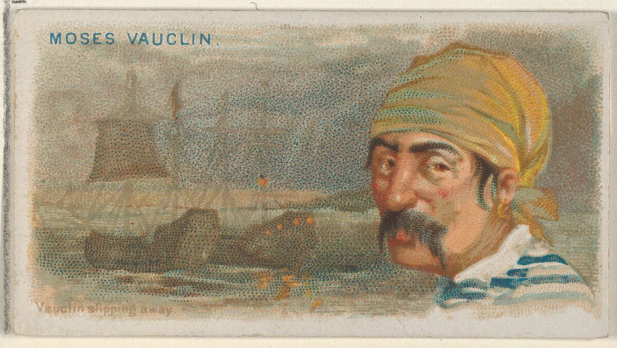 Moise Vauquelin, Vauquelin Slipping Away, from the Pirates of the Spanish Main series (N19) for Allen & Ginter Cigarettes, Allen &amp; Ginter (American, Richmond, Virginia), Commercial color lithograph 