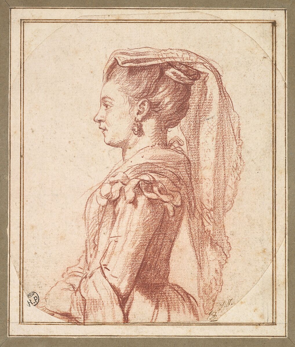 A Young Woman of Frascati, Jacques Louis David (French, Paris 1748–1825 Brussels), Red chalk; framing lines in pen and brown ink, irregularly cut 