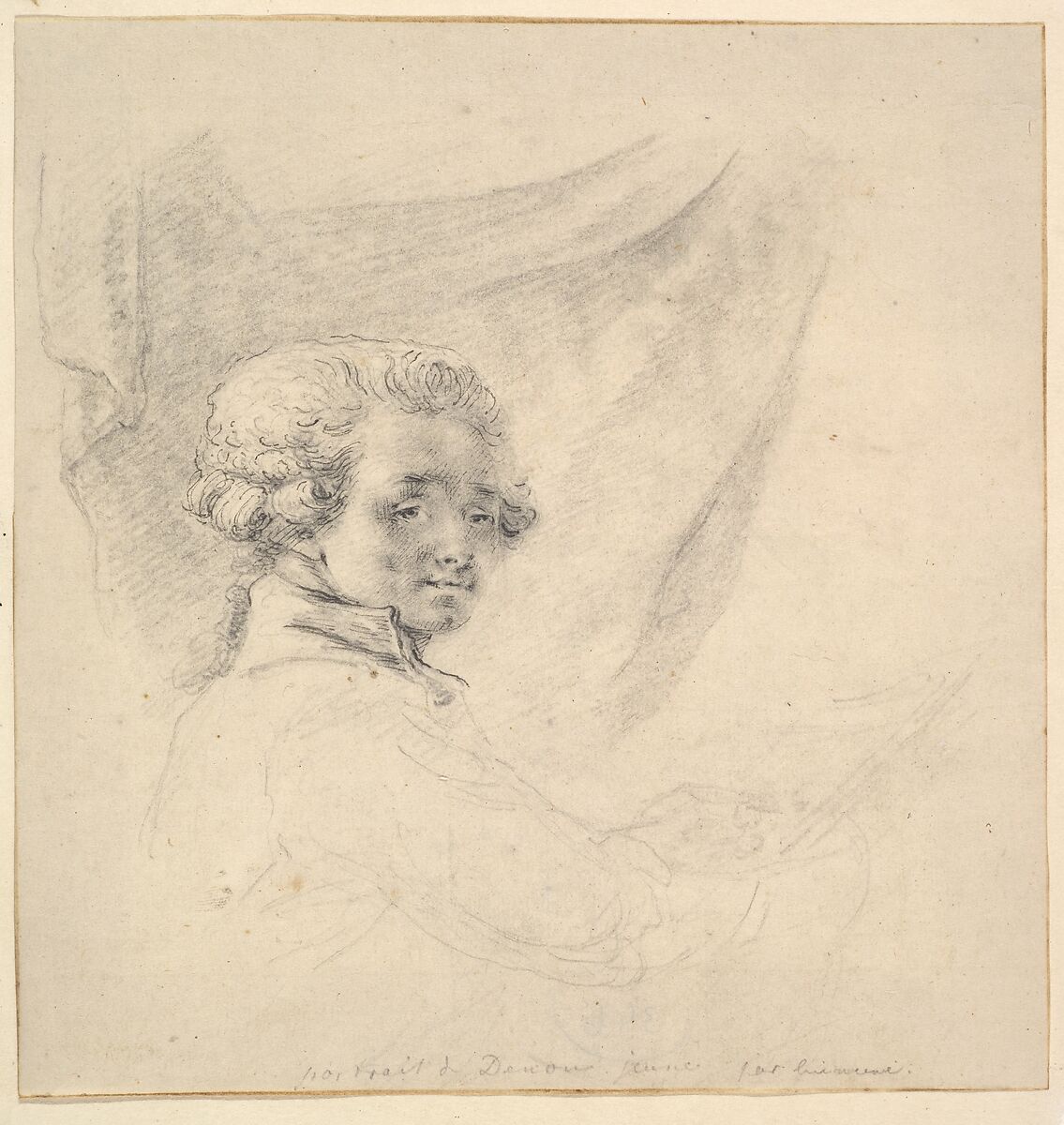 Self Portrait as a Young Man, Baron Dominique Vivant Denon (French, Givry 1747–1825 Paris), Pen and black ink over graphite; framing lines in pen and brown ink 