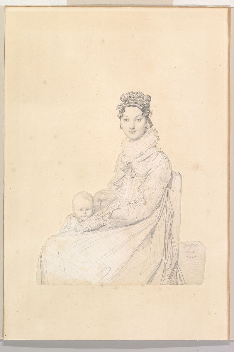 Madame Alexandre Lethière, née Rosa Meli, and Her Daughter, Letizia, Jean Auguste Dominique Ingres (French, Montauban 1780–1867 Paris), Graphite on tracing paper glued down on support sheet 