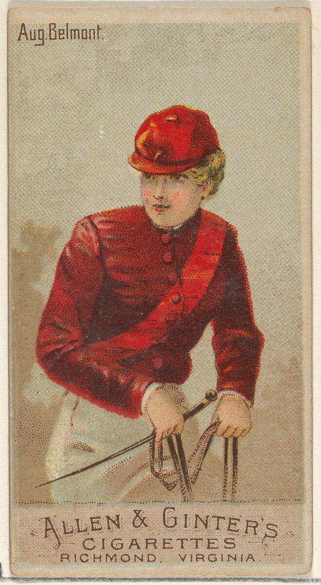 August Belmont, from the Racing Colors of the World series (N22a) for Allen & Ginter Cigarettes, Allen &amp; Ginter (American, Richmond, Virginia), Commercial color lithograph 