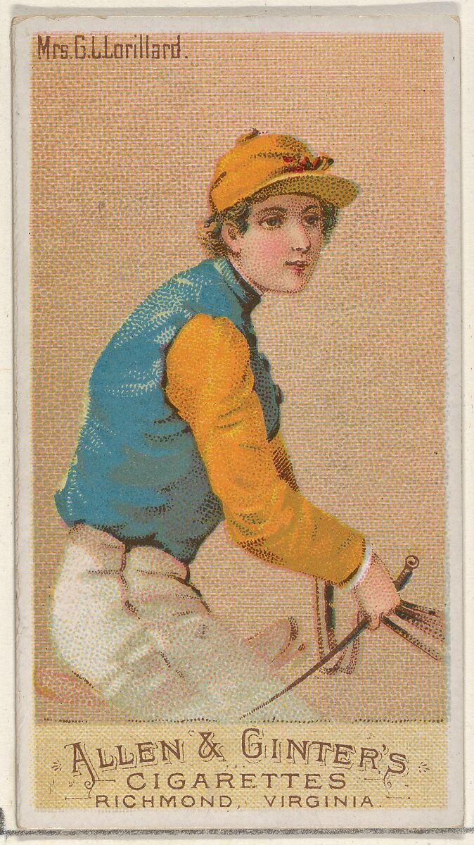 Mrs. G.L. Lorillard, from the Racing Colors of the World series (N22a) for Allen & Ginter Cigarettes, Allen &amp; Ginter (American, Richmond, Virginia), Commercial color lithograph 