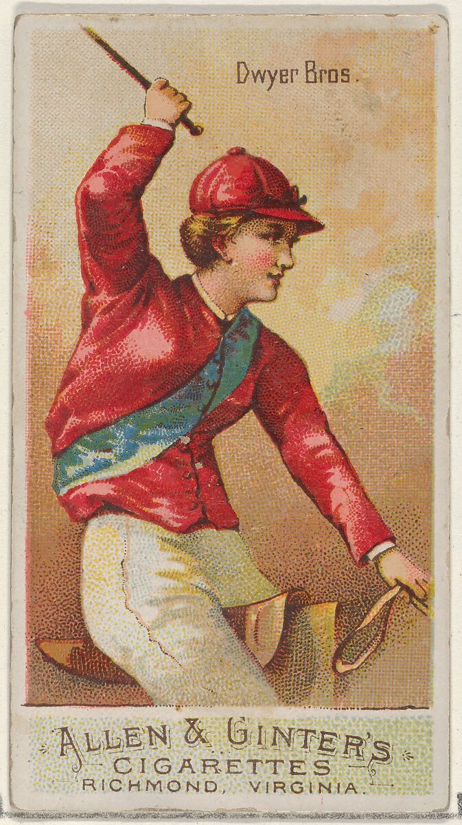 Dwyer Brothers, from the Racing Colors of the World series (N22a) for Allen & Ginter Cigarettes, Allen &amp; Ginter (American, Richmond, Virginia), Commercial color lithograph 