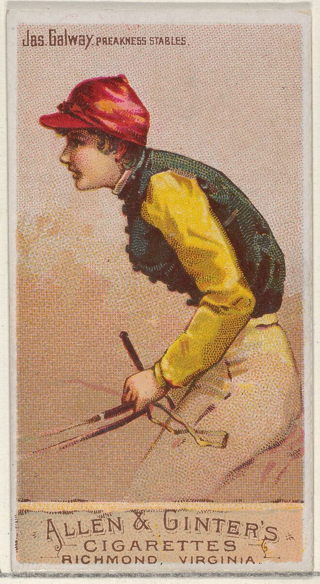 James Galway, Preakness Stables, from the Racing Colors of the World series (N22a) for Allen & Ginter Cigarettes, Allen &amp; Ginter (American, Richmond, Virginia), Commercial color lithograph 