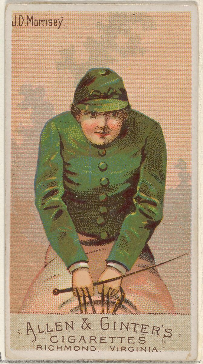 J.D. Morrisey, from the Racing Colors of the World series (N22a) for Allen & Ginter Cigarettes, Allen &amp; Ginter (American, Richmond, Virginia), Commercial color lithograph 