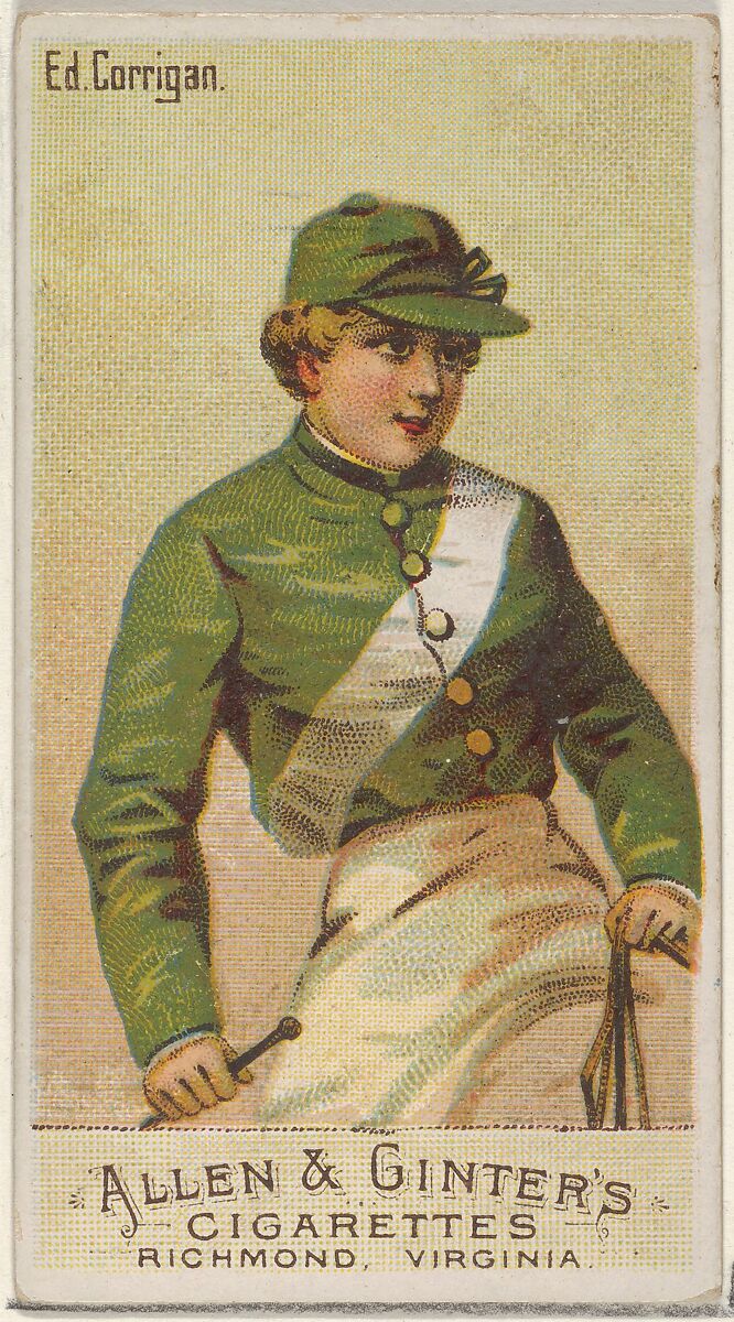 Edward Corrigan, from the Racing Colors of the World series (N22a) for Allen & Ginter Cigarettes, Allen &amp; Ginter (American, Richmond, Virginia), Commercial color lithograph 