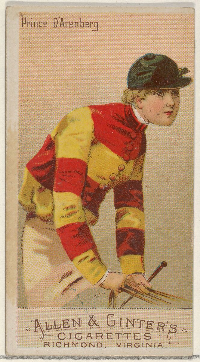Prince D'Arenberg, from the Racing Colors of the World series (N22a) for Allen & Ginter Cigarettes, Allen &amp; Ginter (American, Richmond, Virginia), Commercial color lithograph 