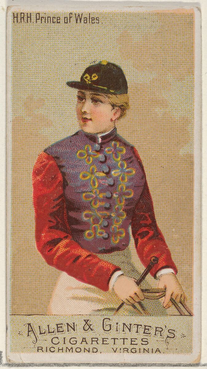 H.R.H. Prince of Wales, from the Racing Colors of the World series (N22a) for Allen & Ginter Cigarettes, Allen &amp; Ginter (American, Richmond, Virginia), Commercial color lithograph 