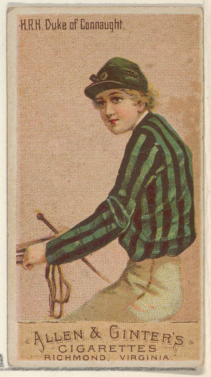 H.R.H. Duke of Connaught, from the Racing Colors of the World series (N22a) for Allen & Ginter Cigarettes, Allen &amp; Ginter (American, Richmond, Virginia), Commercial color lithograph 