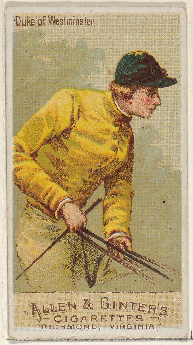 Duke of Westminster, from the Racing Colors of the World series (N22a) for Allen & Ginter Cigarettes, Allen &amp; Ginter (American, Richmond, Virginia), Commercial color lithograph 