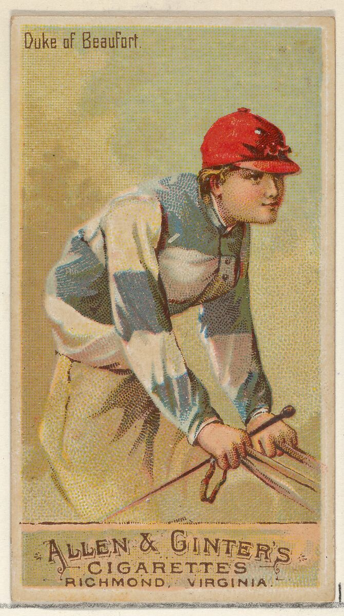 Duke of Beaufort, from the Racing Colors of the World series (N22a) for Allen & Ginter Cigarettes, Allen &amp; Ginter (American, Richmond, Virginia), Commercial color lithograph 